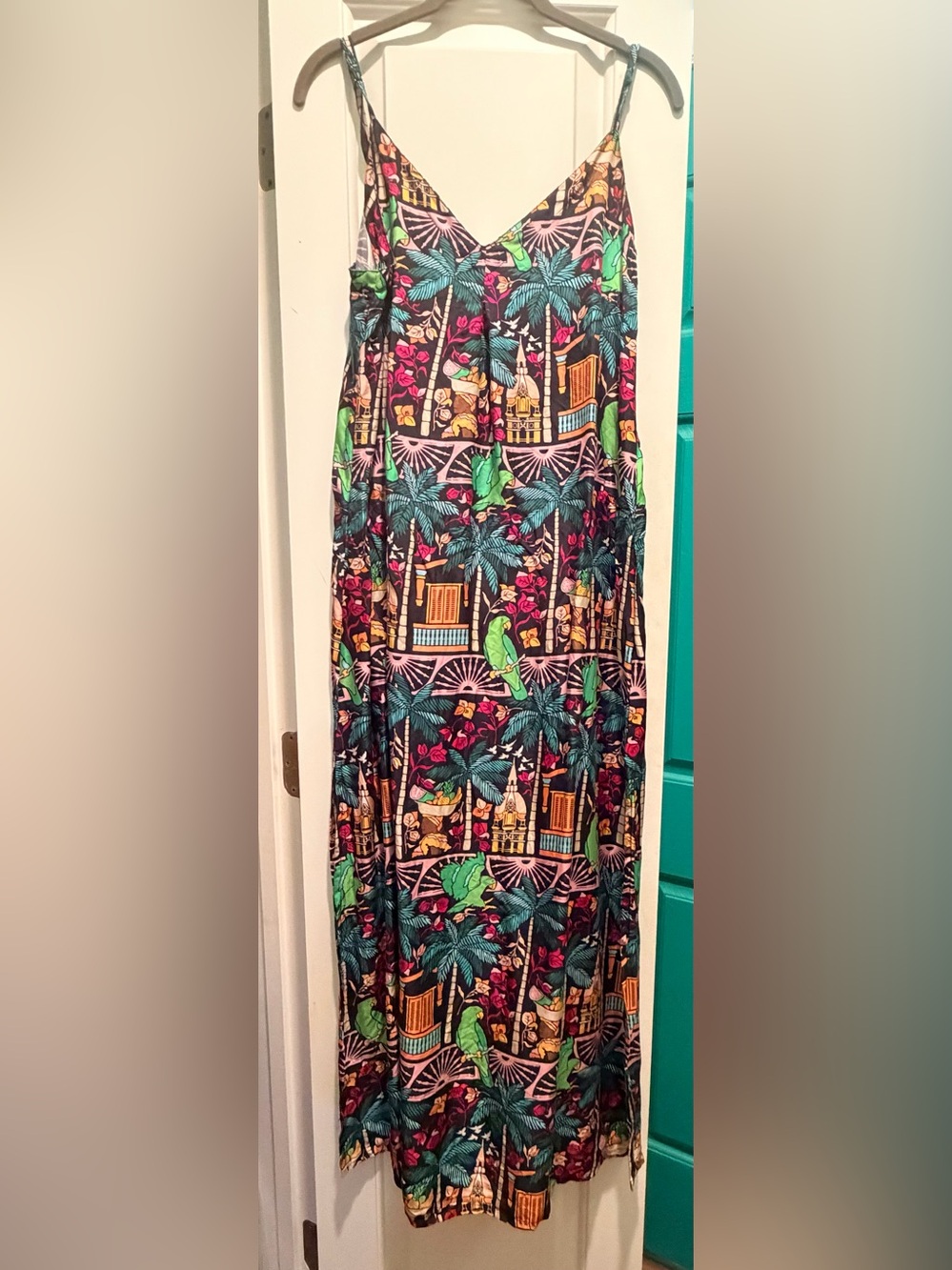 Kenny Flowers Tropical Maxi Dress in Black, Green, Teal and Yellow